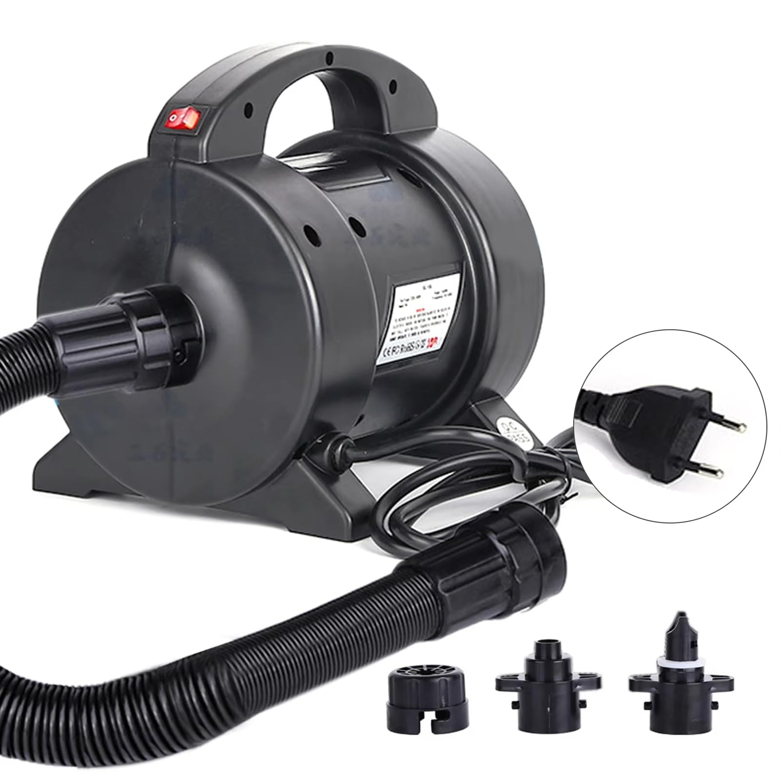 Pompa ad aria elettrica Gonfiatore Esponfiore, Gonfiatore 240 V/1600 W, Gonfiaggio rapido, con 2 ugelli pompa, Materassi gonfiabili, Piscina,Anello di nuoto