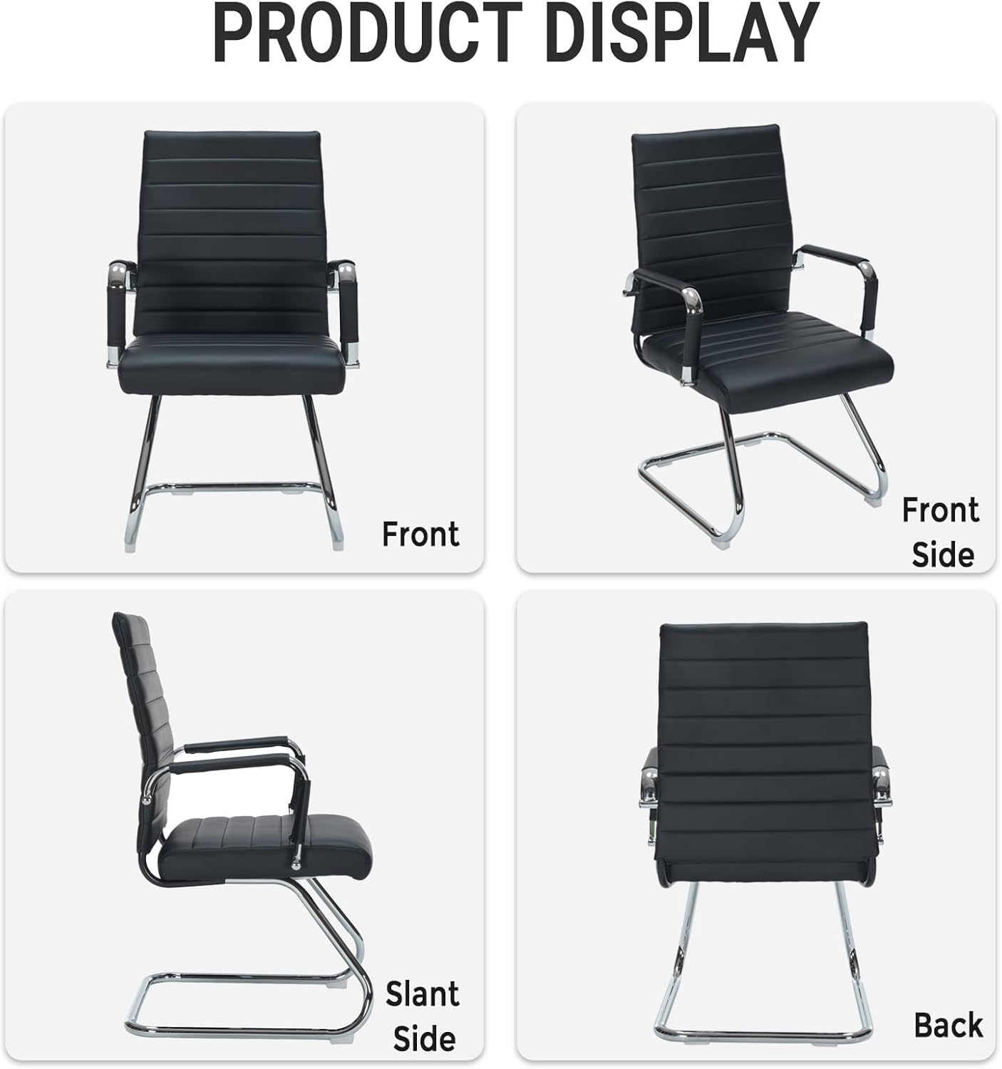 Sidanli Office Reception Chair No Wheels, Stationary Non Rolling PU Leather Mid Back Guest Chair with Sled Base for Conference Waiting Area, Black Set of 2