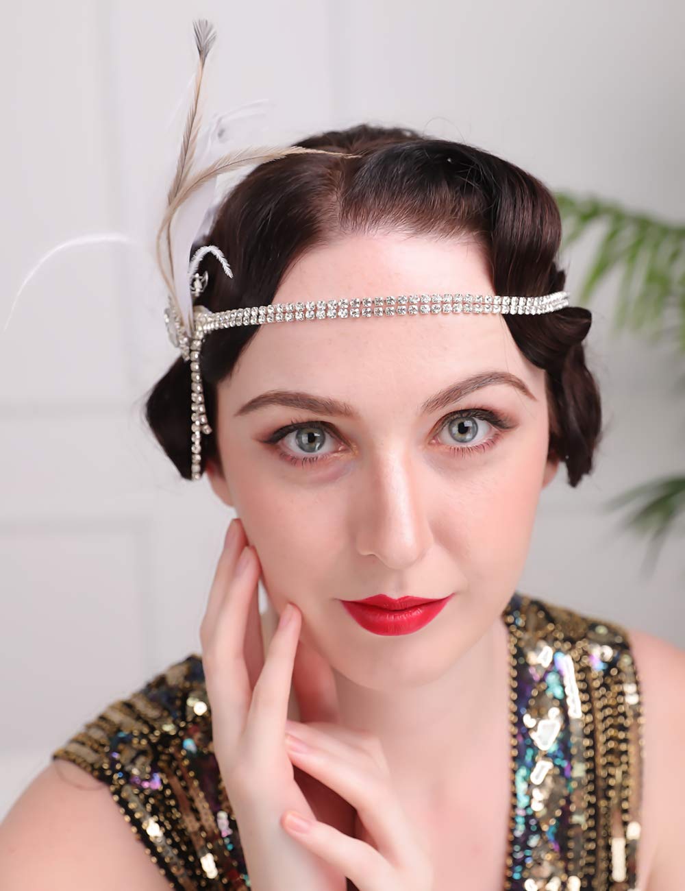 Amazon.com : Aimimier Bridal 1920s Flapper Feather Headband  display picture 3
