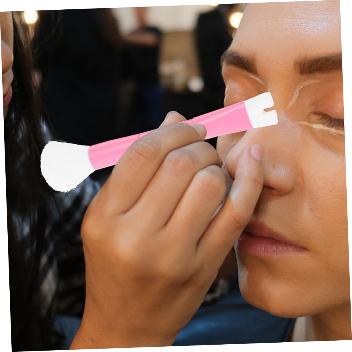 Healifty Dual-ended Nose Contour Makeup Brush 2pcs U-shaped Powder and Highlighter Brush for Women Portable Face Sculpting Tool