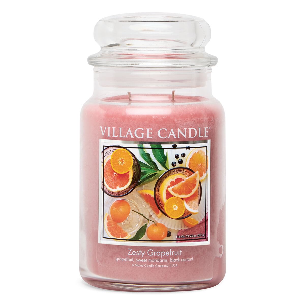 Village Candle Zesty Grapefruit, Scented Candle, Premium Glass Jar, 21.25 oz