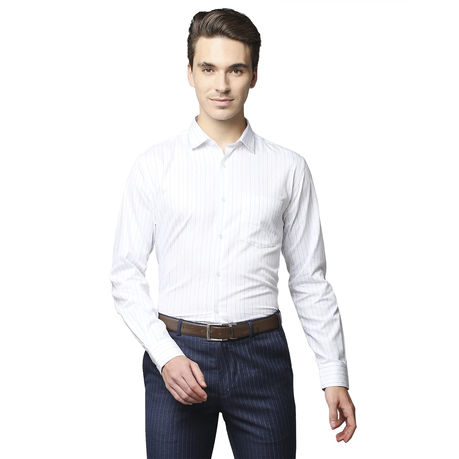 park avenue Men'S Full Sleeve Slim Fit Medium Blue Formal Shirt-picture-14