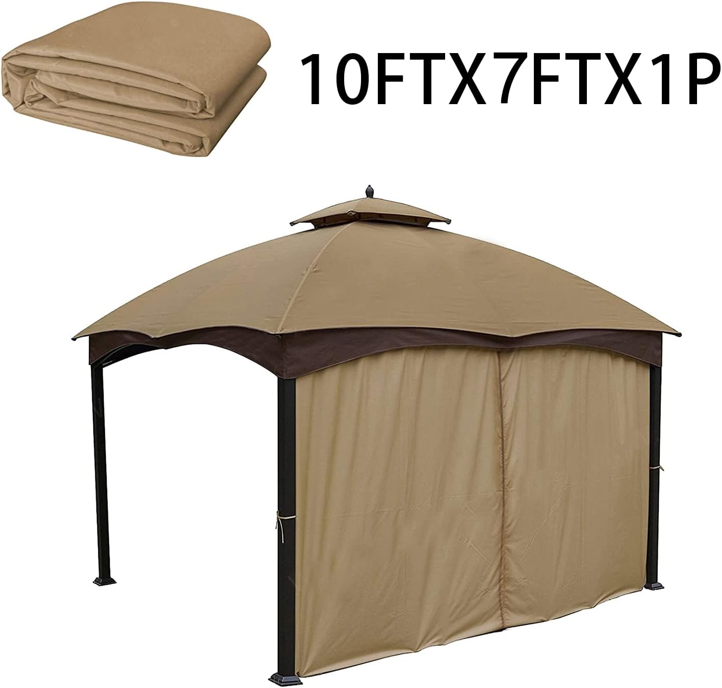 Gazebo Universal Replacement Privacy Curtain – Hugline 10' x 10' Gazebo Side Wall Outdoor Privacy Panel with Zipper (Khaki)