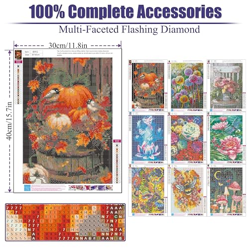 BEAYIOU 9 Pack 5D Diamond Painting Kits for Adults,Dandelion Mushroom Bee Diamond Painting Kits, Colourful Rhinestone Diamond Arts Kits for Beginners, Perfect Home Wall Decor Gifts (12x16 inch)