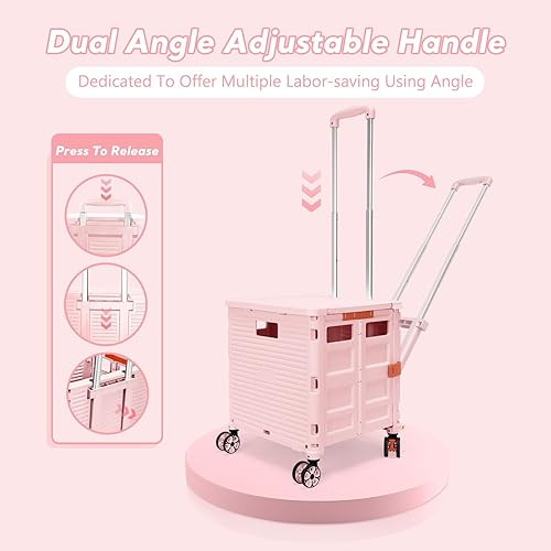 Miniatura 9 de SELORSS Carrito plegable con ruedas giratorias, tapa magnética extendida, mango telescópico, ángulo ajustable para transportes, comestibles,