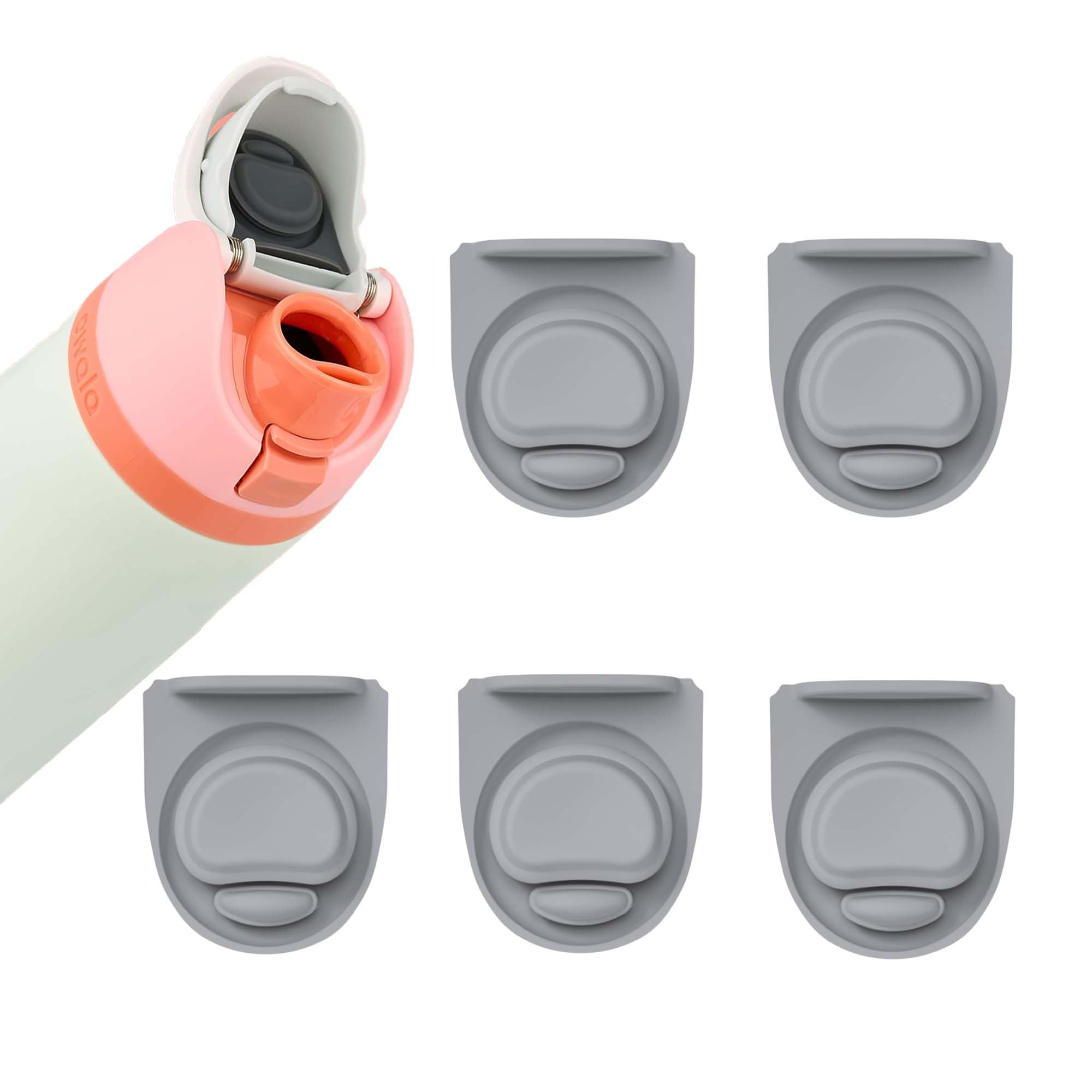 5pcs Replacement Stopper, Compatible with Owala FreeSip 19/24/32/40oz, Water Bottle Top Lid Replacement Parts, Bottle Cap Mouth Stopper Gasket Silicone Plug for Owala Accessories(Gray)