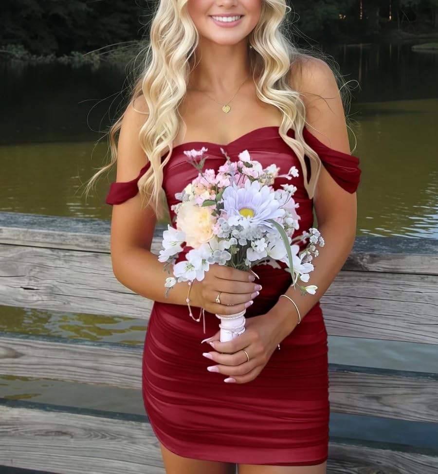 Strapless Homecoming Dresses for Teens Ruched Bodycon Cocktail Wedding Guest Off Shoulder Cocktail Prom Mini Short Dress2