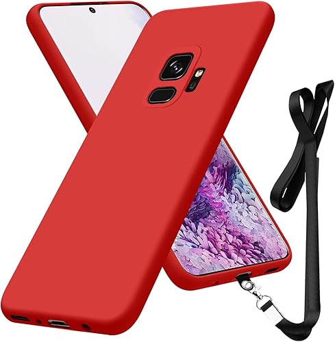 Miniatura 9 de Funda compatible con Samsung Galaxy S9 de 5.8 pulgadas, funda protectora de cuerpo completo de silicona líquida suave, correa de cordón para el