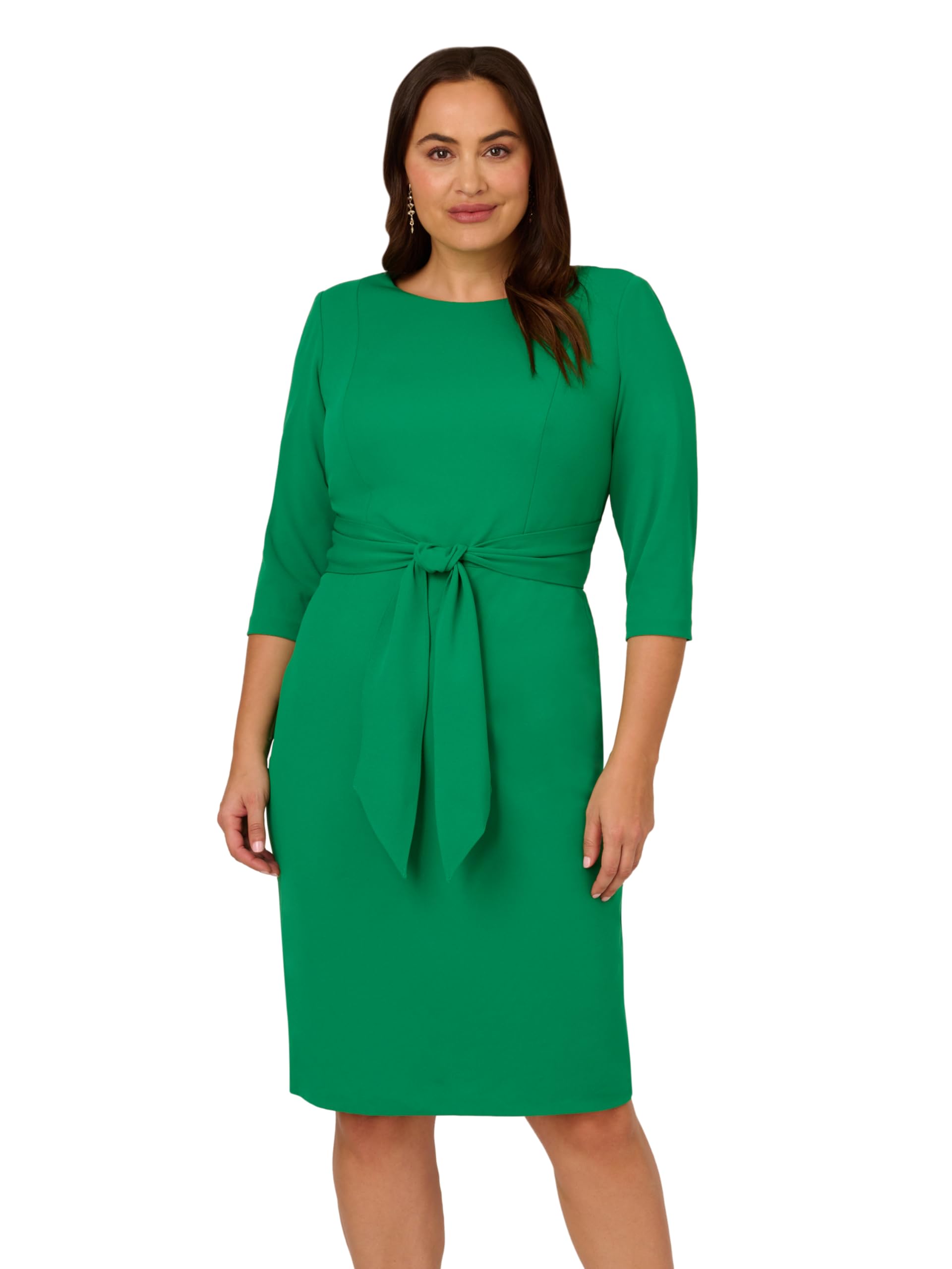 Adrianna Papell Women's Knit Crepe Tie Waist Sheath Dress, Vivid Green, 18