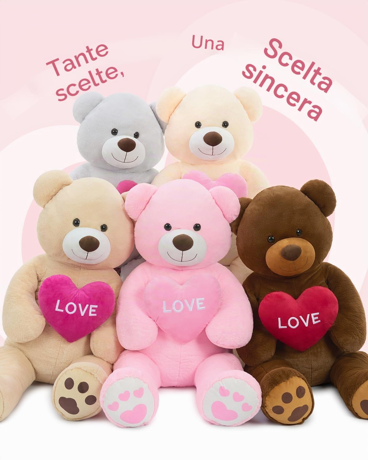 MorisMos 130cm Orso Peluche Gigante con Love, XXL Rosa Orsacchiotto di Peluche Grande Morbido Orsetto Pupazzo Regalo per Bambino Fidanzata Compleanno San Valentino
