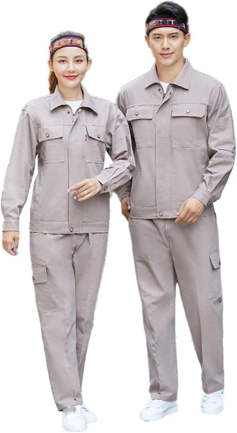 Men's Spring Autumn Workwear Suit Set - Long Sleeve Jacket and Pants for Factory Workshop