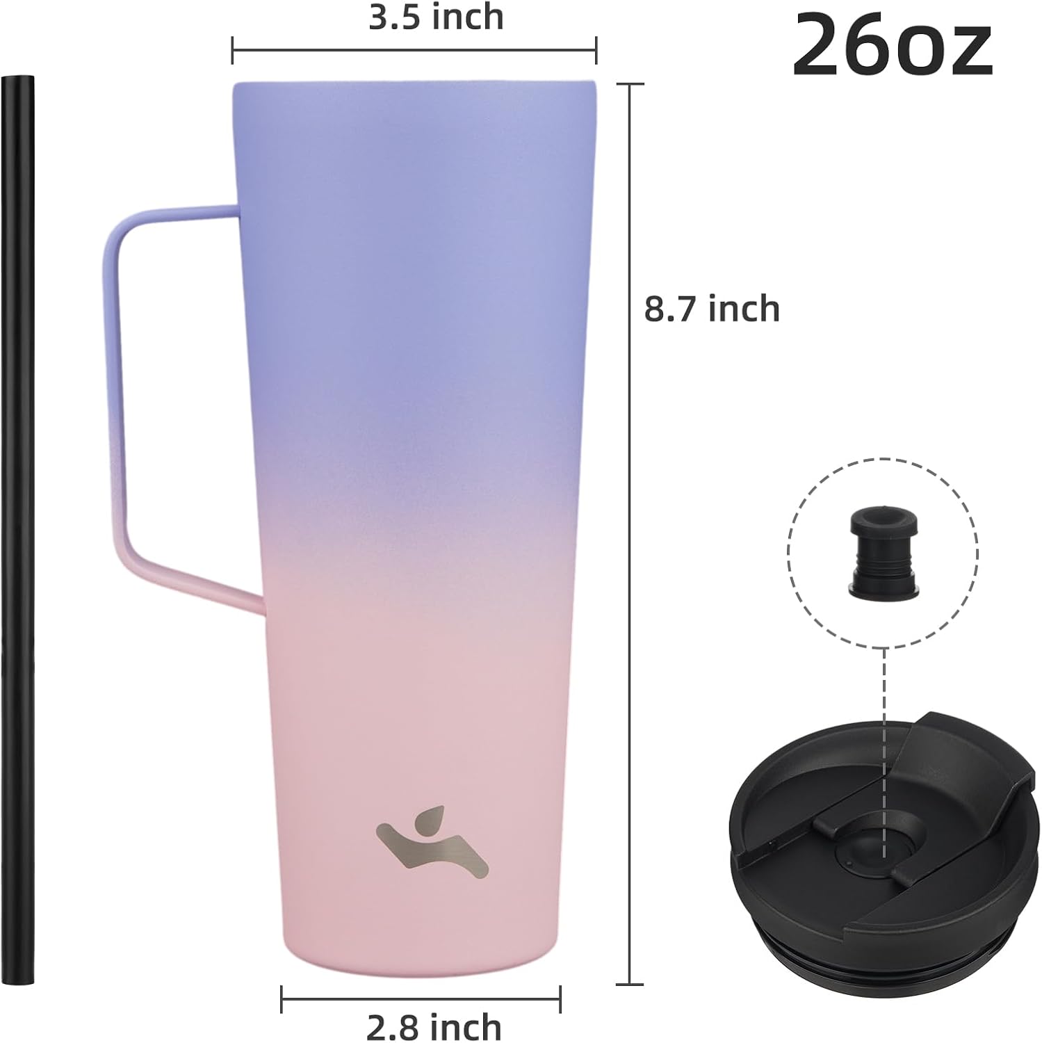 Insulated Tumbler with Handle and Straw, 26 OZ Travel Coffee Mug Stainless Steel Cup Metal Water Bottle,Pastel Sunset - Image 2