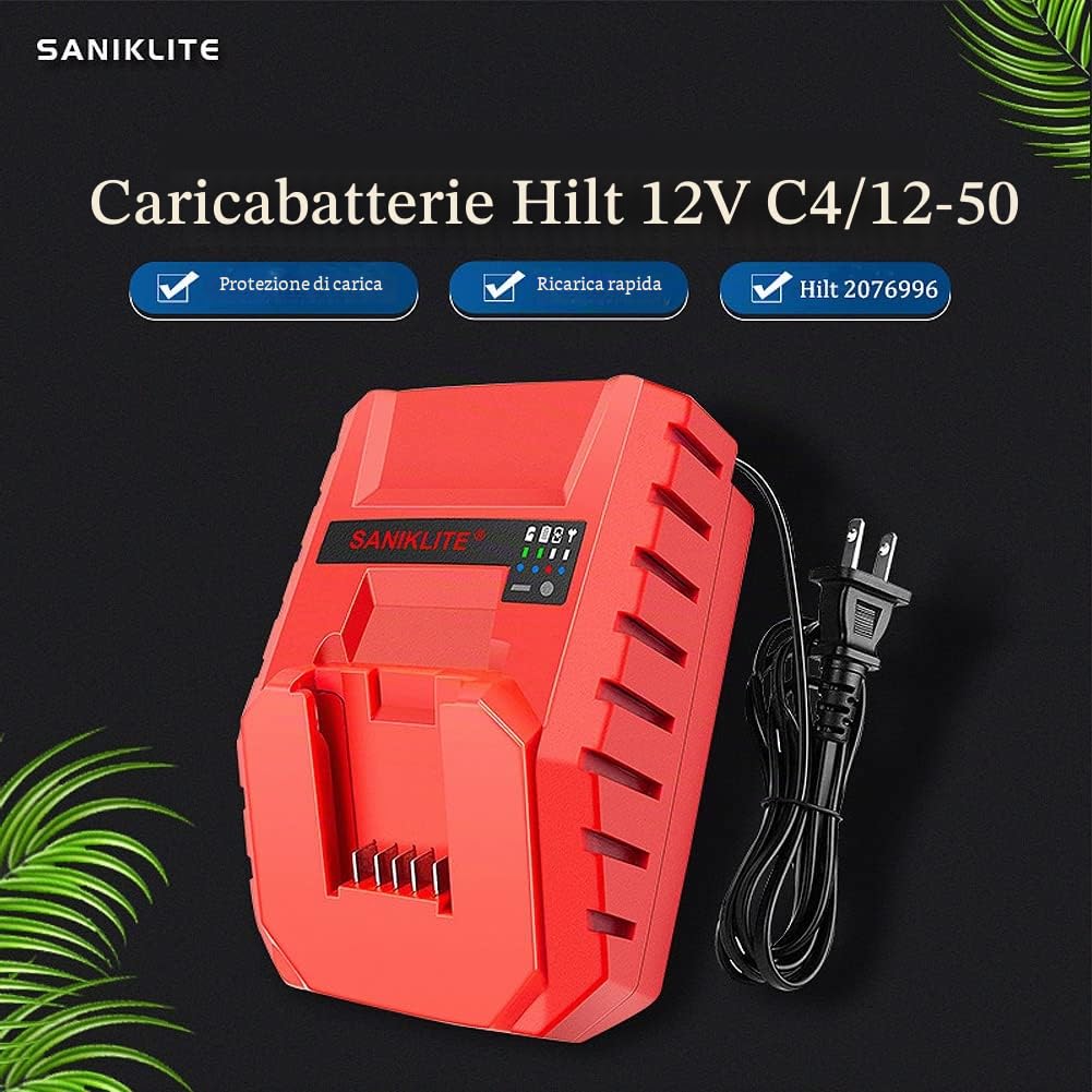 Nuova Sostituzione per il Caricabatterie Hilt 12V C4/12-50 (2076996) 100-240V, Accessori per Utensili Elettrici di Ricambio per Caricabatterie