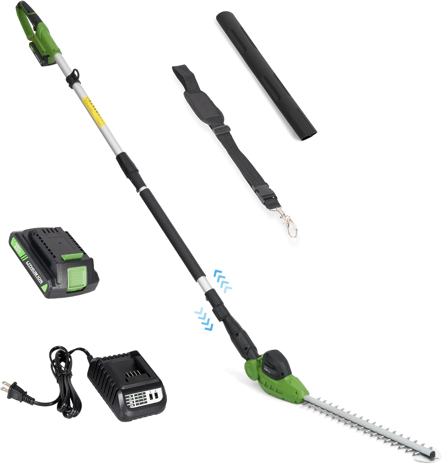 19" Pole Hedge Trimmer Cordless, Compatible with CURECURE 20V Battery, Hedge Trimmer with Extension Pole, 9.2-Feet Reach, 3/5'' Cutting Thickness, 135° Adjustable, Safety Lock, 7.9LBS Lightweight