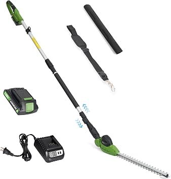 19 Pole Hedge Trimmer Cordless, Compatible with CURECURE 20V Battery, Hedge Trimmer with Extension Pole, 9.2-Feet Reach, 3/5'' Cutting Thickness, 135 Adjustable, Safety Lock, 7.9LBS Lightweight