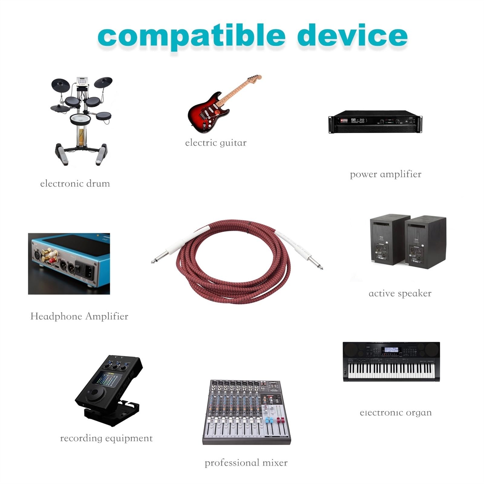 Instrumentenkabel Doppelt Geschirmtes 6,35-mm-Stecker-Stecker-Audiokabel Mit Rauschunterdrückung, 1/4 Zoll TS Für E-Gitarre Für Lautsprecher(10m)