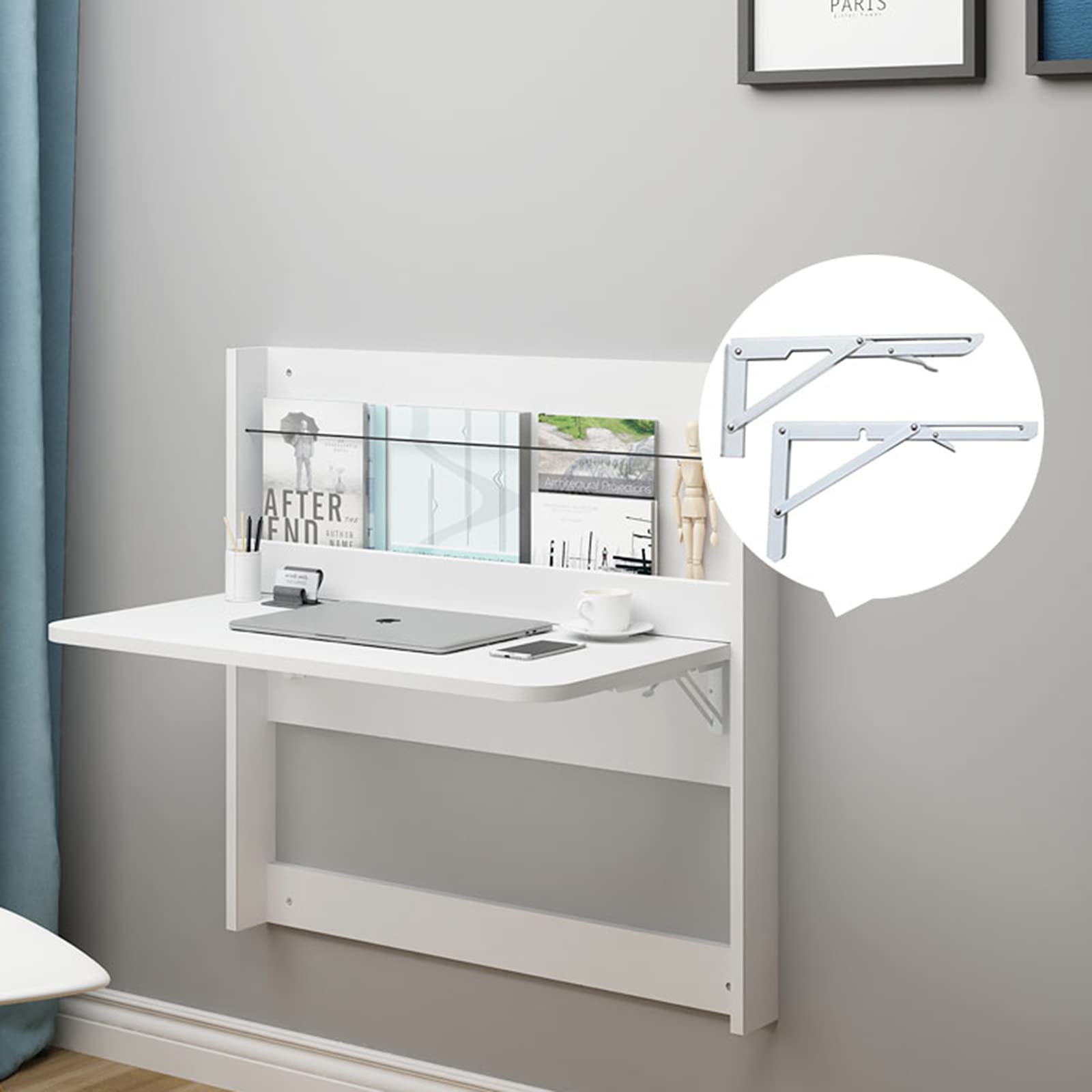 Amazon｜壁掛け折りたたみテーブル、壁折りたたみデスク本棚、2-in-1