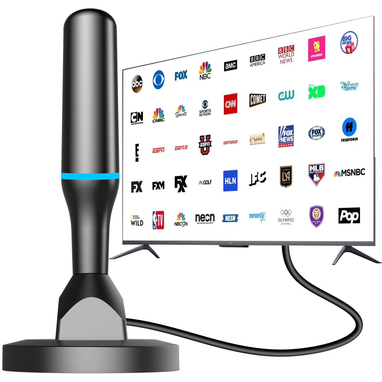 Indoor TV Antenna for Local Channels, Digital Antenna for Smart TV Indoor, 4K HDTV Antenna with Magnetic Base, 360° Reception, 8.2ft Cable, 120 Miles