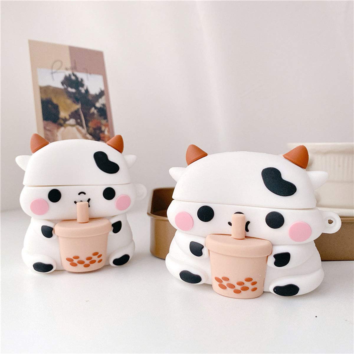 Peekdook for Airpod Pro Case Soft Silicone Cute Cartoon Boba Cow