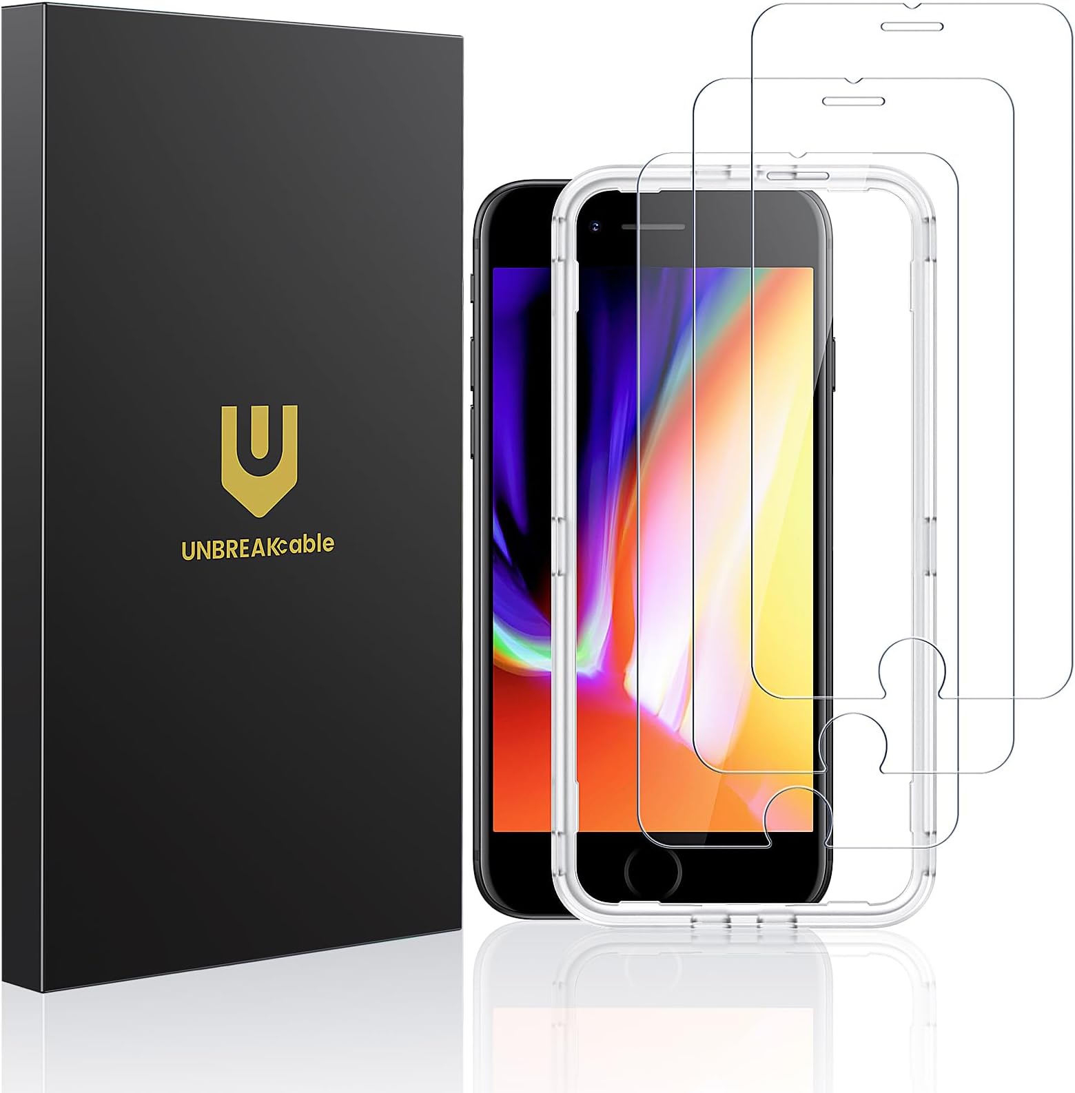 UNBREAKcable Screen Protector for iPhone SE 2022/SE 2020/8/7/6/6s [3 Pack] with Installation Frame, 9H Hardness Tempered Glass Screen Protector - [Bubble Free, Anti-Scratch] - 4.7 Inch