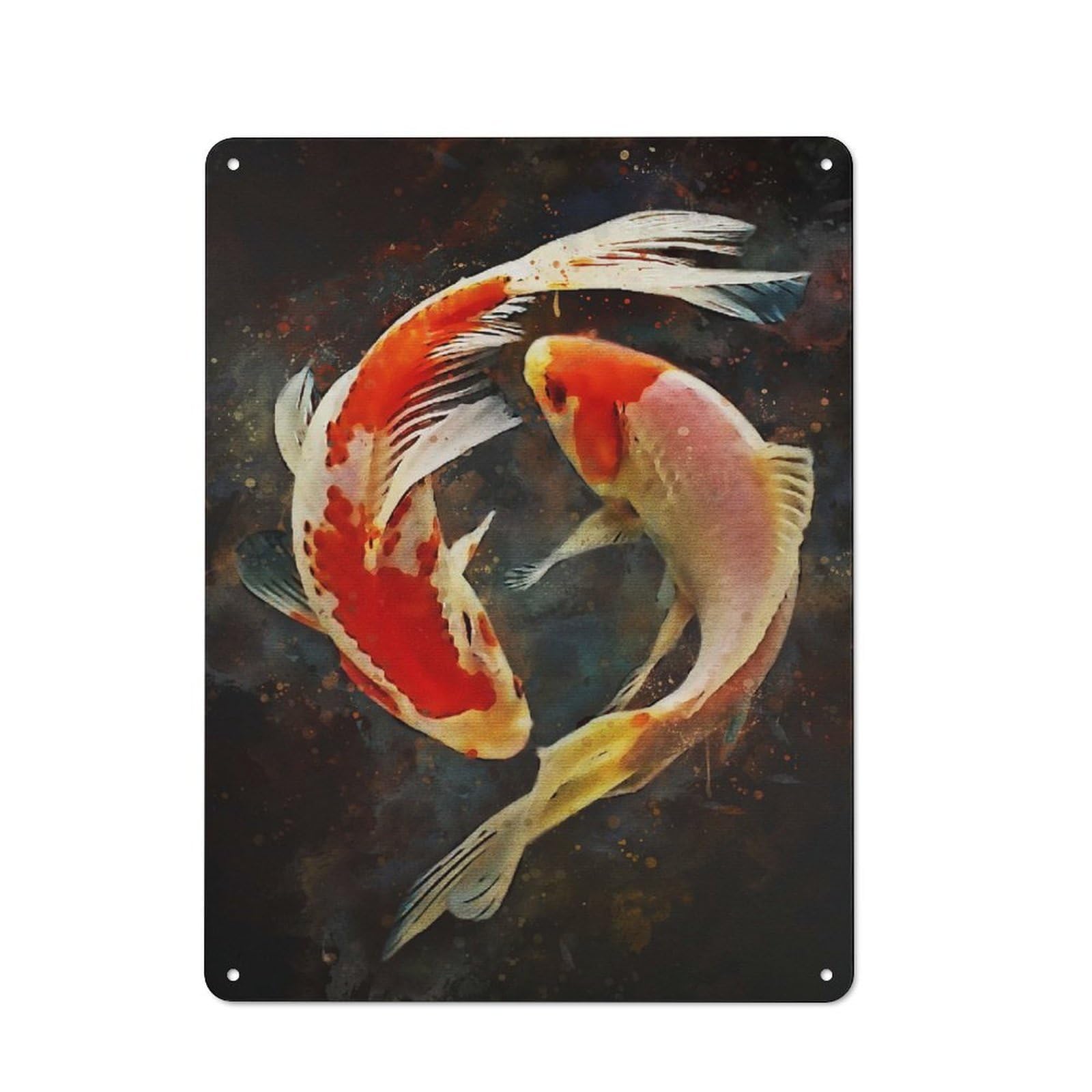 Nostalgic Decorative Tin Plaque 40x30cm Featuring Coi Yin Yan, Classic Pub Decor for Cafe, Pub, Workshop Or Home Bar