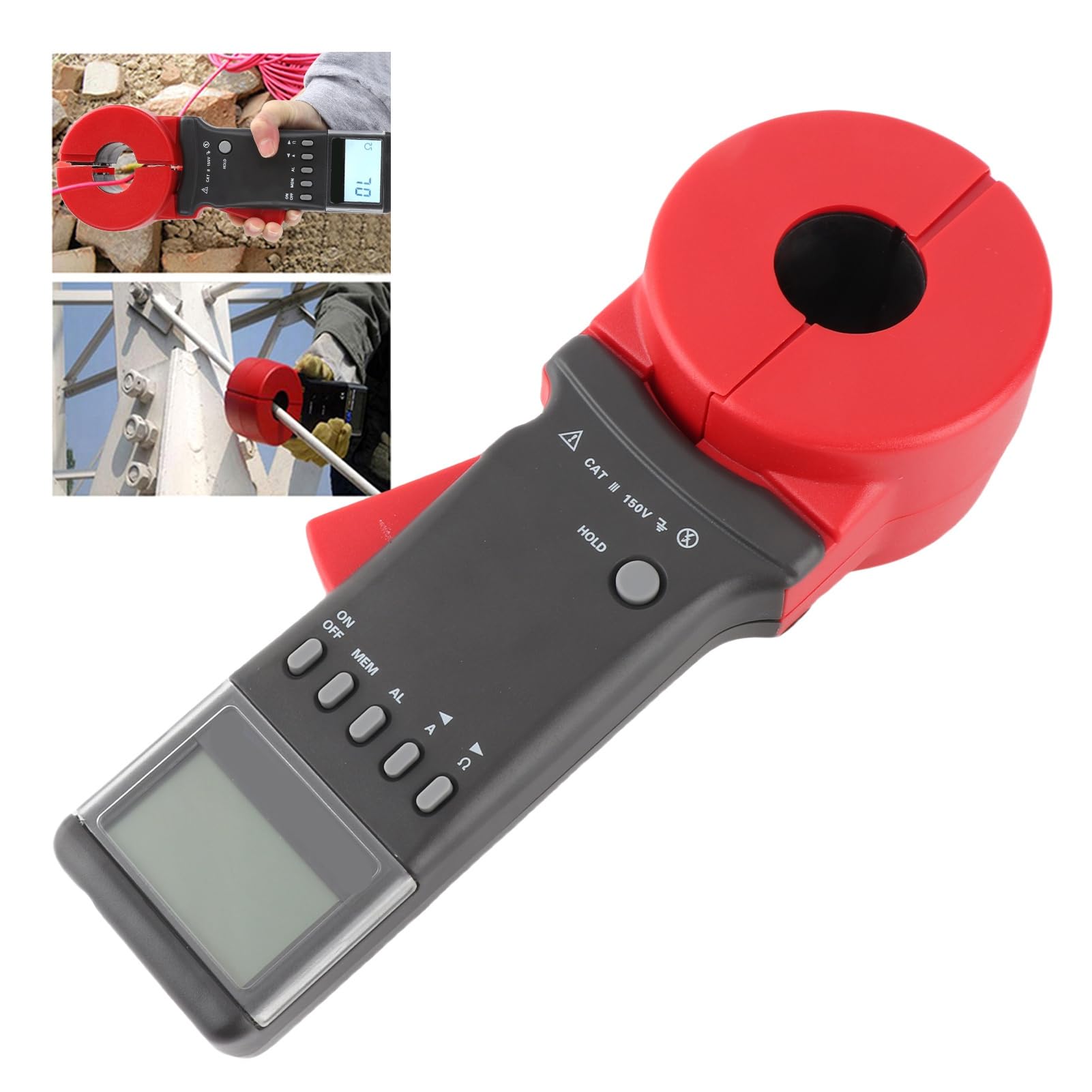 Hyuduo ETCR2100C Plus Tester Rezystancji Uziemienia Miernik Rezystancji Uziemienia Cęgowy 0,01 do 1200 Ohm 0mA do 30A z pamięcią Danych Niski Poziom Naładowania Akumulatora Automatyczne Wyłączanie dla