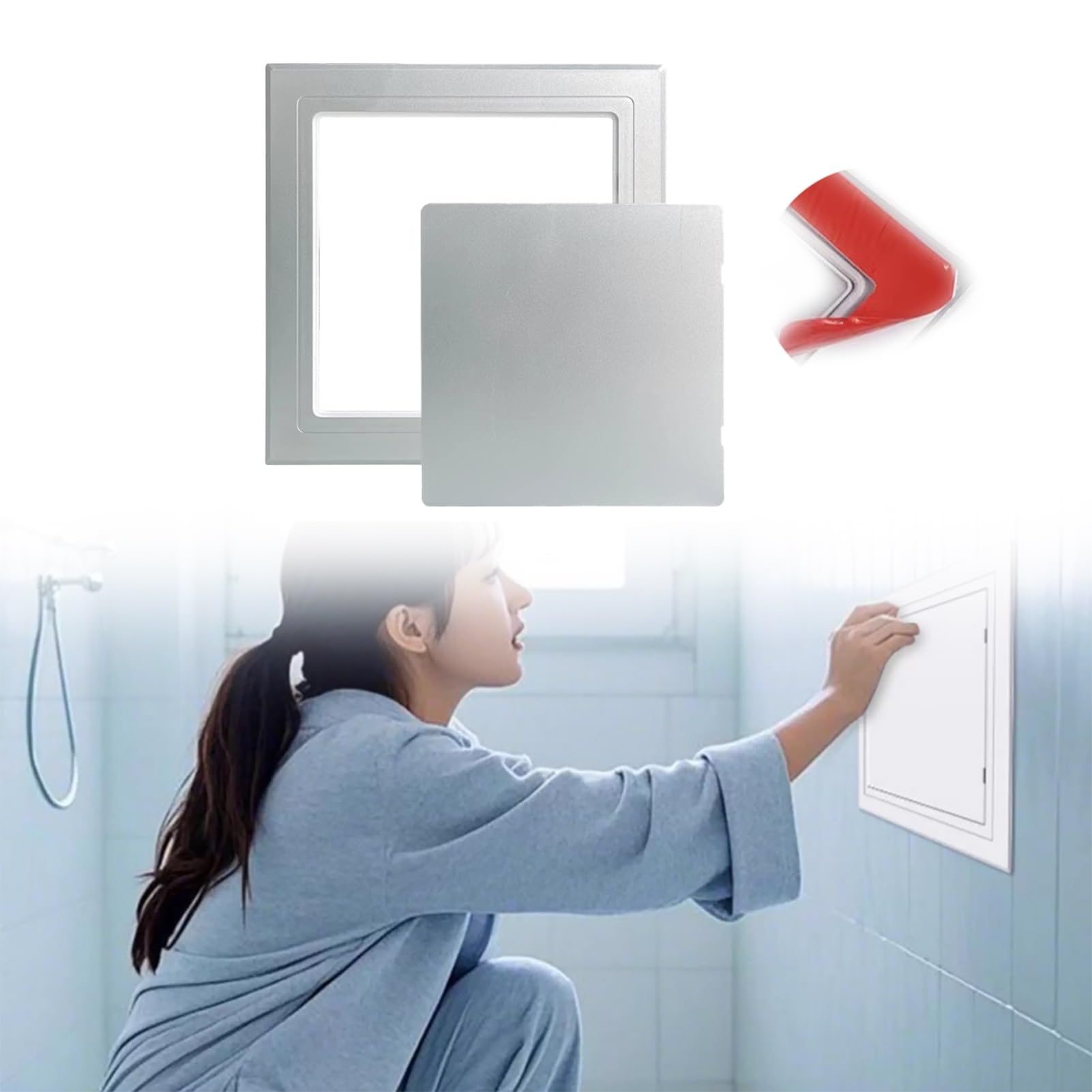OIFAODAO Stainless steel access door， Self Adhesive Access Panel for Bathroom - Removable Wall Cover for Plumbing Servicing, Tile & PVC(Silver,150x150mm (5.9x5.9in))