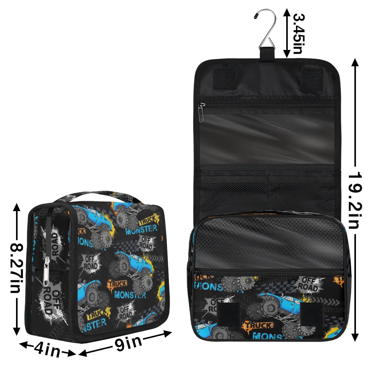PATTERNFUL Hanging Travel Toiletry Bag for Kids, Women Cosmetic Organizer Makeup Bag Pouch Men Shaving Dopp Kit Shower Bag With Sturdy Hook(Off-Road Truck)