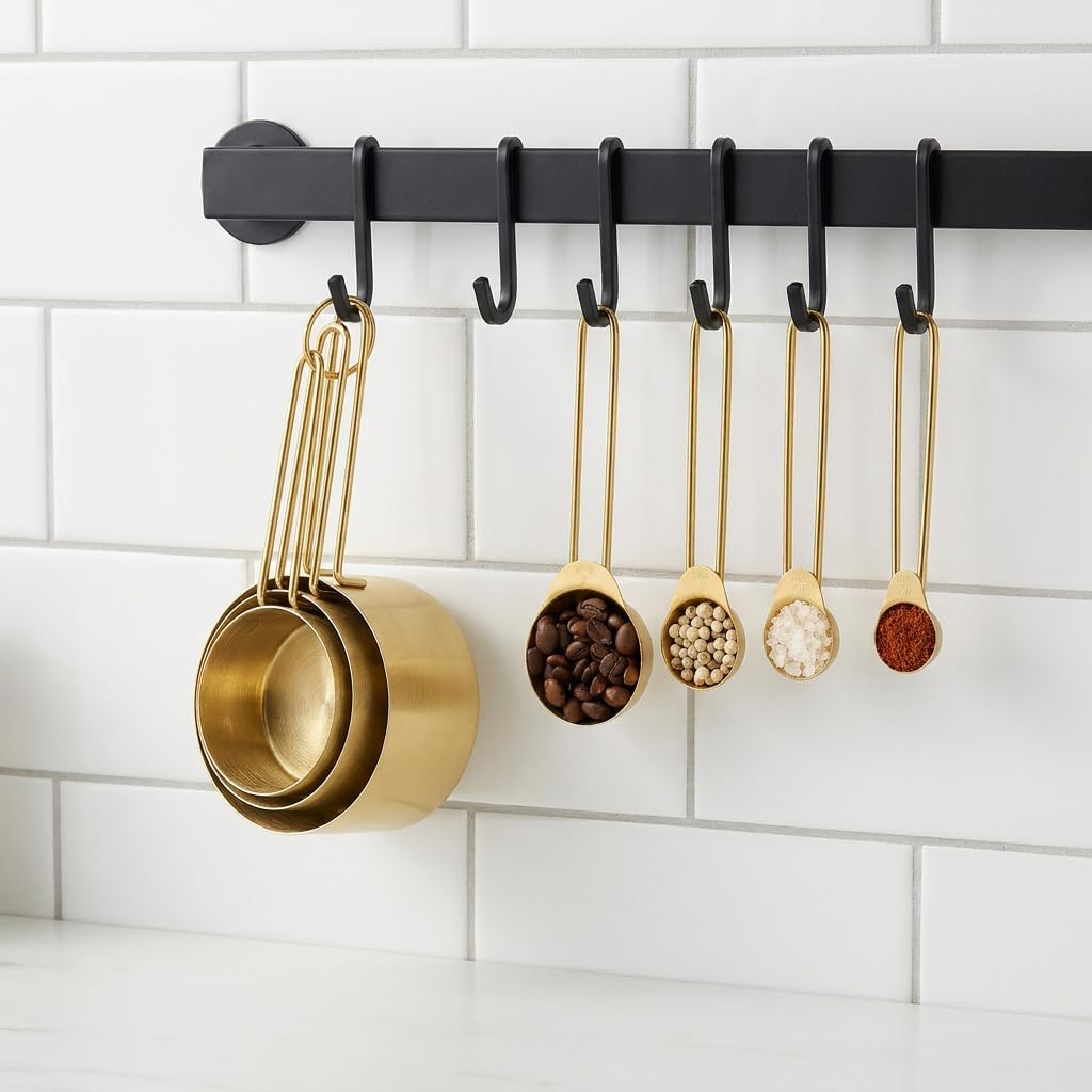 Measuring Cups and Spoons Set, 8-Piece Professional Stainless Steel Measuring Cups and Measuring Spoons Set with Luxurious Gold Finish, Heavy-Duty Metal Measuring Cups for Baking