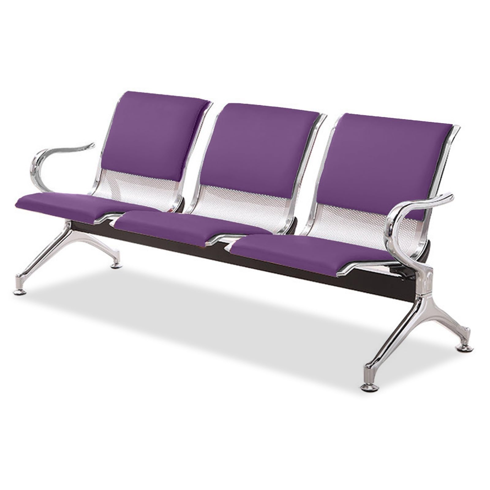 WDSOPK 3-Seat Airport Reception Chairs Metal Waiting Room Bench with Arms PU Leather Office Seating Stylish Guest Chairs Airports and Banks