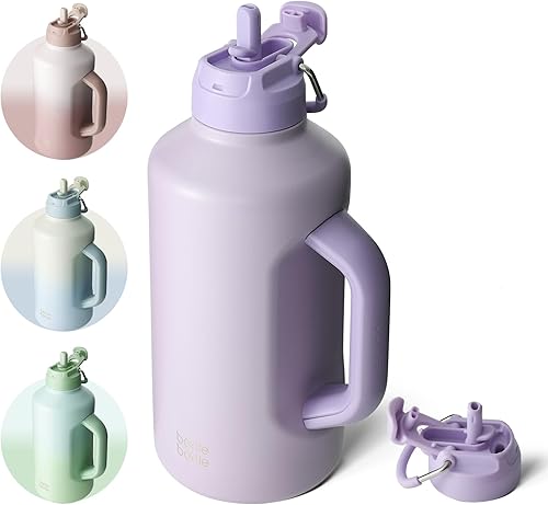 Miniatura 1 de BOTTLE BOTTLE Botella de agua aislada de 64 onzas con popote y tapa de doble uso, botella de agua deportiva de acero inoxidable con asa al vacío de