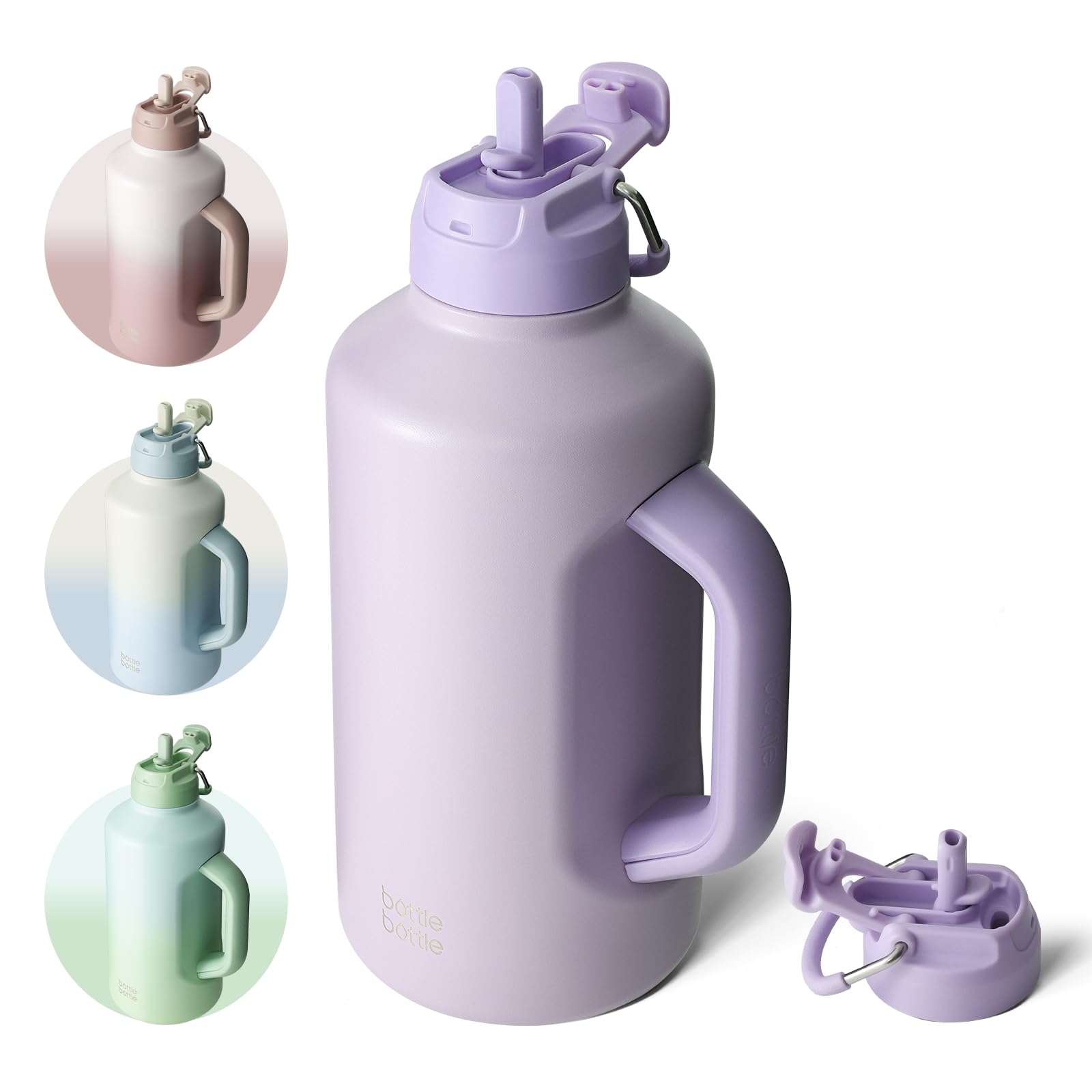 BOTTLE BOTTLE Isolierte Wasserflasche mit Strohhalm und doppeltem Deckel, Sport-Edelstahl-Wasserflasche mit Griff, Vakuum-Edelstahl, für Workout, Fitnessstudio, Fußball und mehr Sport, Violett