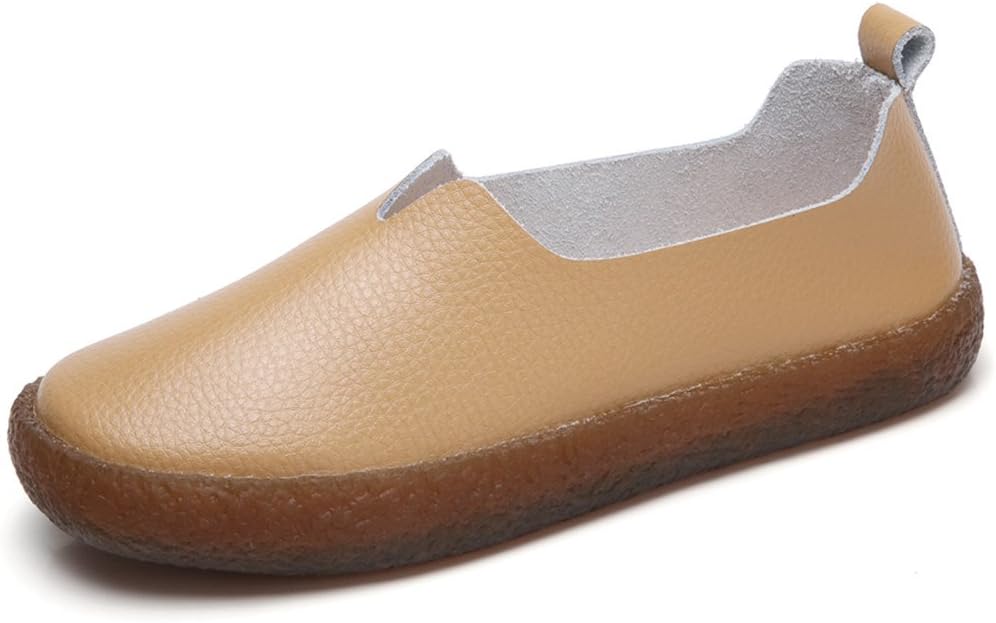 Cooga Women's Classic Leather Flats Slip On Memory Foam Cushioned Casual Walking Shoes Brown 9 B(M)