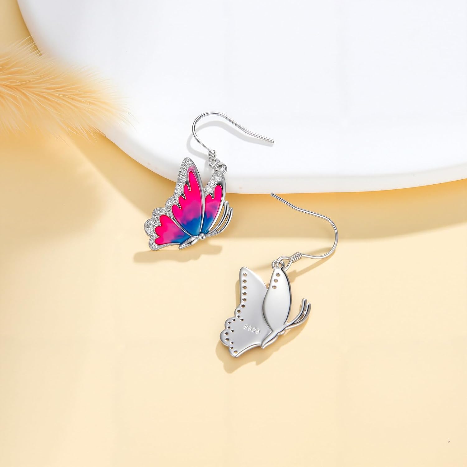 Diamond Butterfly Earrings 925 Sterling Silver Butterfly Dangle Drop Earring with Lab Grown Diamonds 0.34 ct Jewelry Gifts for Women - Image 5