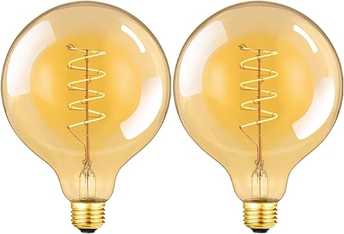 Miniatura 1 de Leools Bombilla de filamento LED vintage en espiral G125, regulable, sin parpadeo, 6 W, CRI95, bombilla LED Edison con base E26, vidrio ámbar,