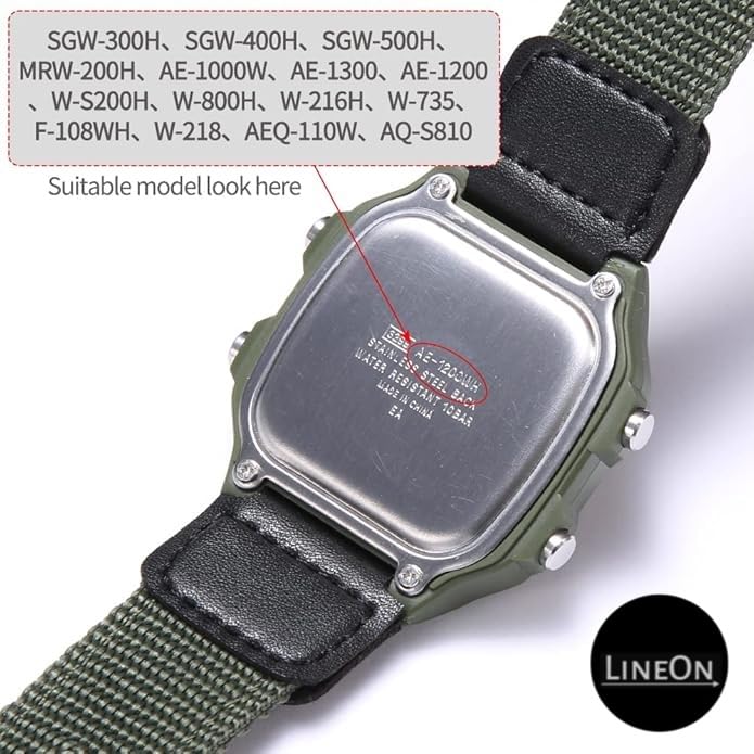 Image of Lineon 18mm Nylon & Leather Nato Style Watch Strap Cut Pattern Specially Compatible With CASI0 Royale AE-1200WH AE 1200 WH with Tool & Pins