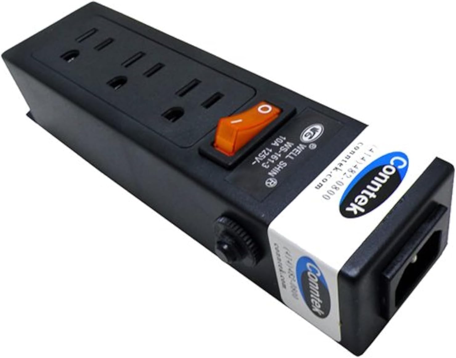 Conntek Power Strip 125V 7-1/2-Inch Housing IEC C14 to U.S 3 Prong Power Strip 3 Outlets with AC Adapter Space, Black