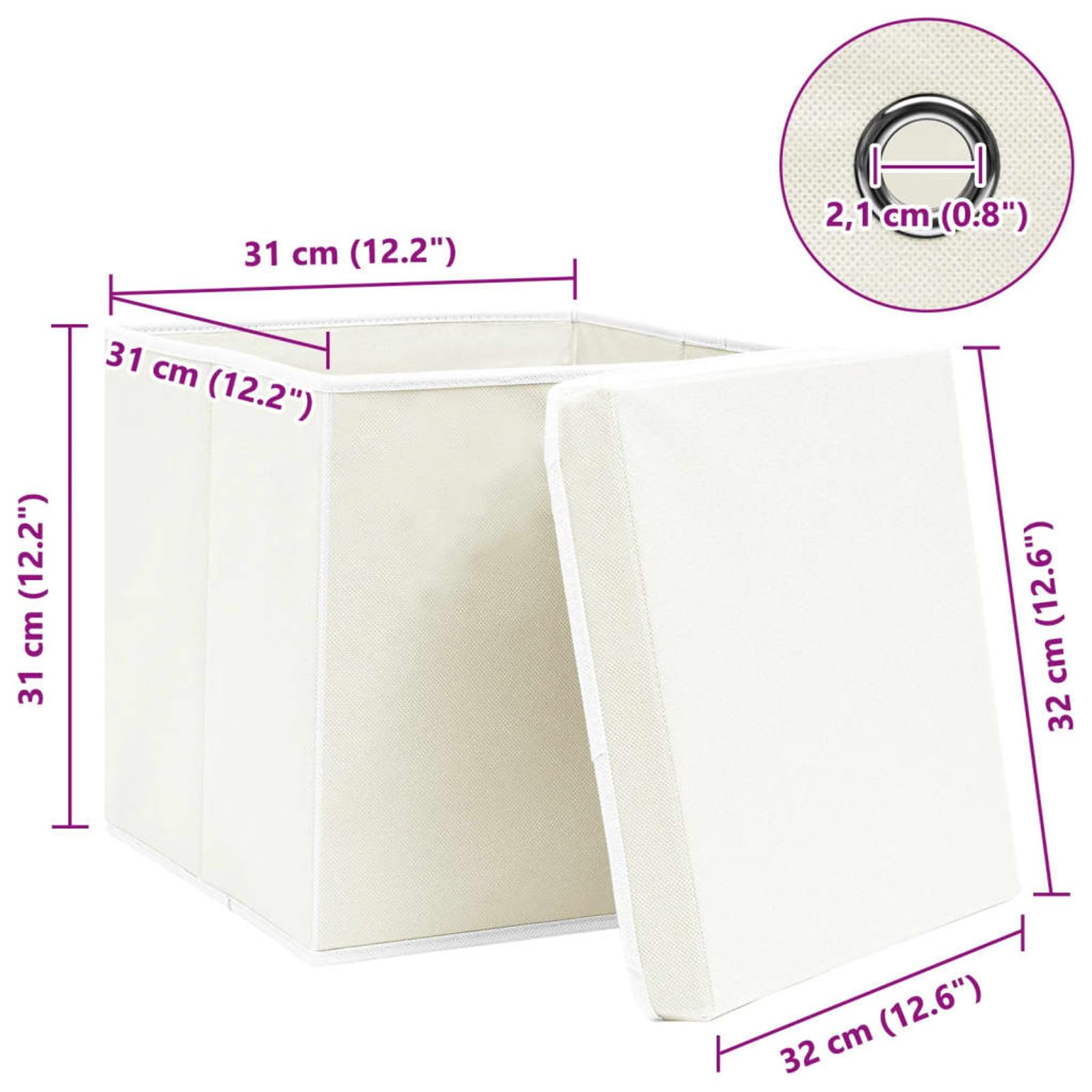 Aufbewahrungsboxen mit Deckel 4 STK Spielzeugkiste, Aufbewahrungskiste, Kleideraufbewahrung, Kleideraufbewahrung & Organisation, Weiß 32×32×32 cm Stoff