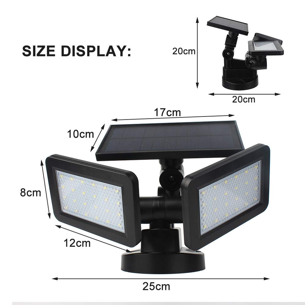 Lampada solare per esterni, LED rotante, sensore di movimento solare, luci di sicurezza, angolo regolabile, parete esterna, lampada solare da parete Abs