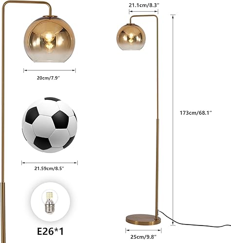 Miniatura 2 de KCO Lámpara de pie de globo de vidrio con degradado, lámpara de pie de esquina dorada moderna, lámpara LED de pie para oficina, sala de estar,