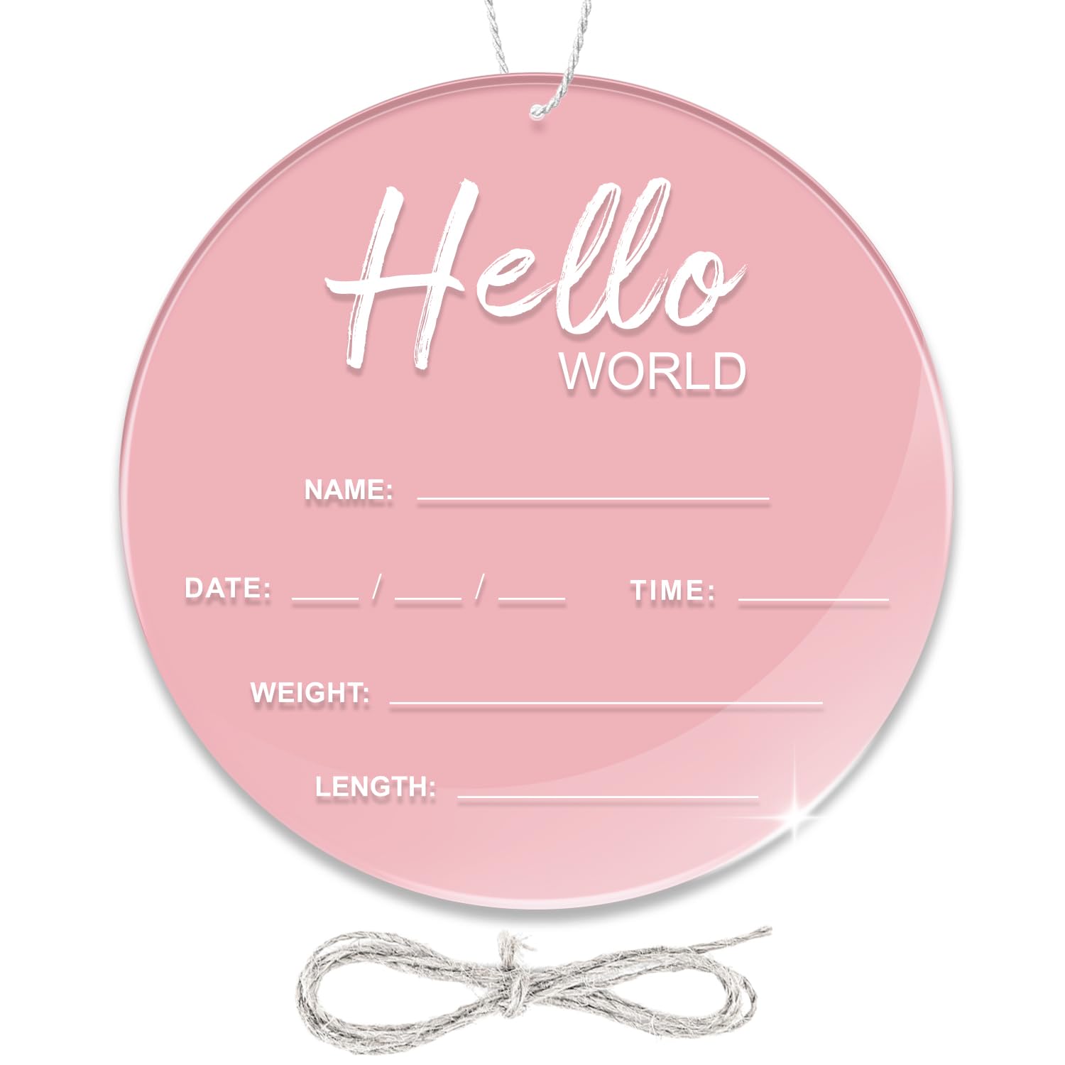 Baby Announcement Sign, 6.7 Inch Hello World Newborn Sign, Thickness Upgrade Baby Birth Sign for Nursery Hospital Newborn Photo Props Essentials (Pink