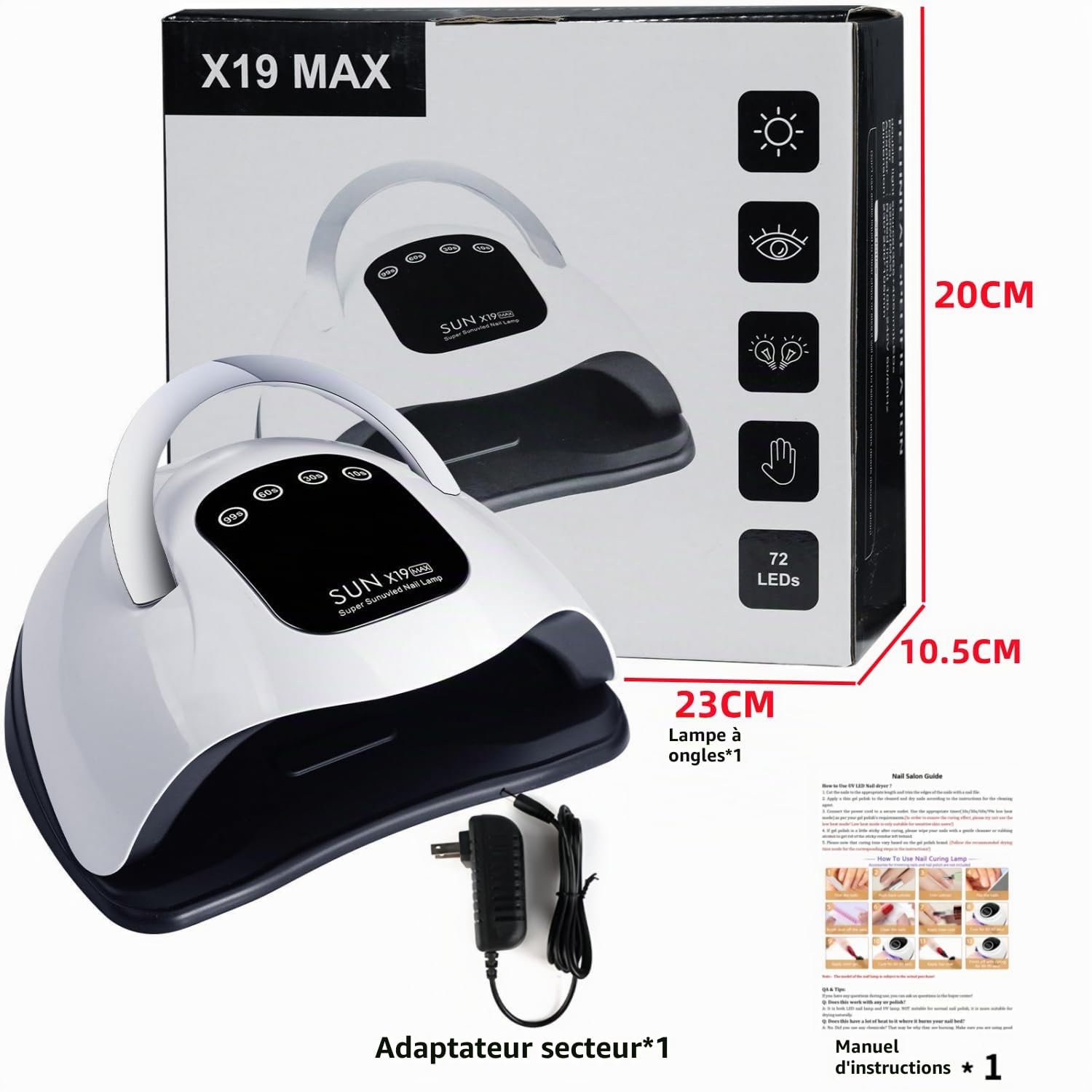 Lampe à Ongles UV LED 320W avec 72 Perles, Séchoir à Vernis Gel avec Capteur Automatique & 4 Minuteries, Professionnel pour Ongles des Mains et Pieds