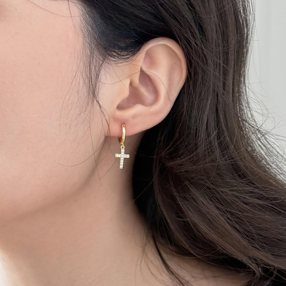 Croce orecchini in argento 925 pendente zirconi Elegante stile di personalità Regali da indossare tutti i giorni per lei