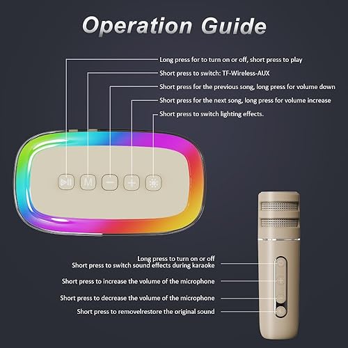 Miniatura 3 de Máquina de karaoke para adultos y niños con 2 micrófonos inalámbricos, altavoz Bluetooth portátil con luces LED, compatible con tarjeta TF AUX para