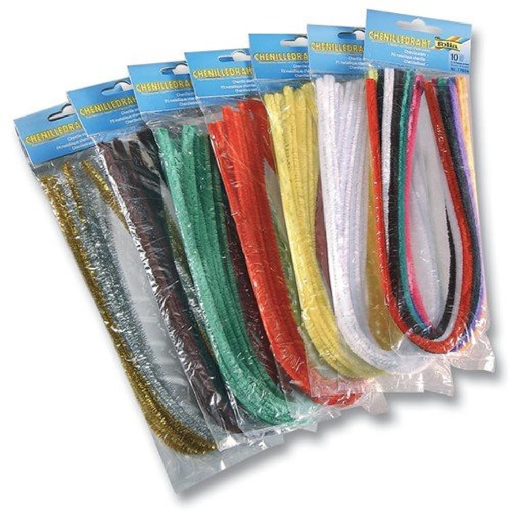 Chenille Wire Pipe Cleaners 100 Assorted in 10 Colours, Diameter 8 mm and 50 cm Long, Ideal for Children to Craft and Design Animals, Figures and Other Shapes