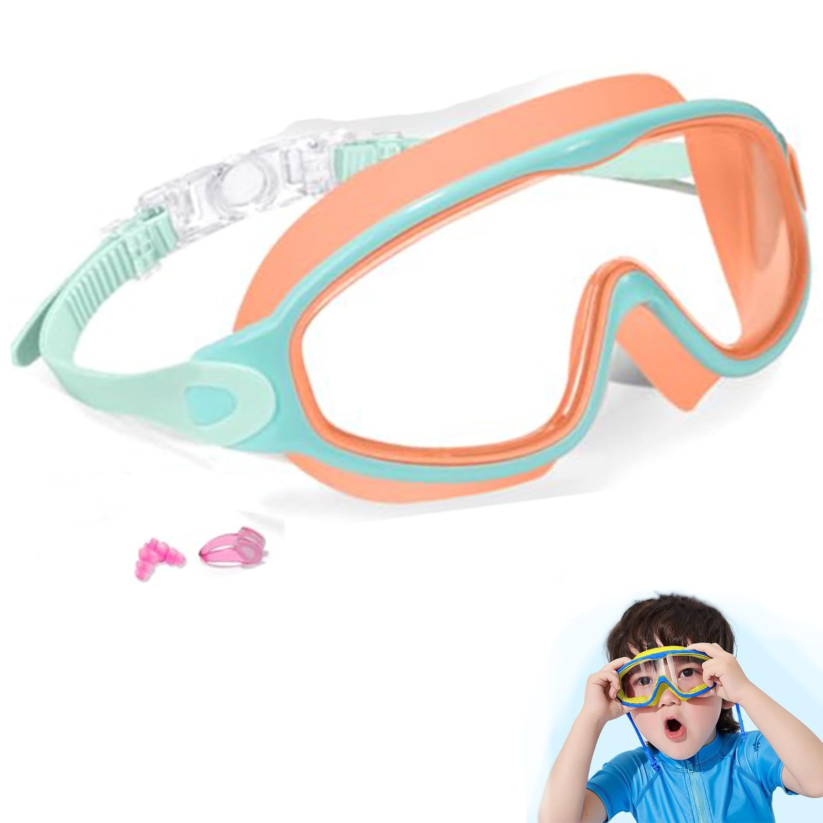 NNBWLMAEE My Cool Summer Goggles, No Leaking Swim Glasses for Men Women Youth, HD Large Frame Waterproof Anti-Fog Swimming Goggles with Ear Plugs Attached (Children's yellow)