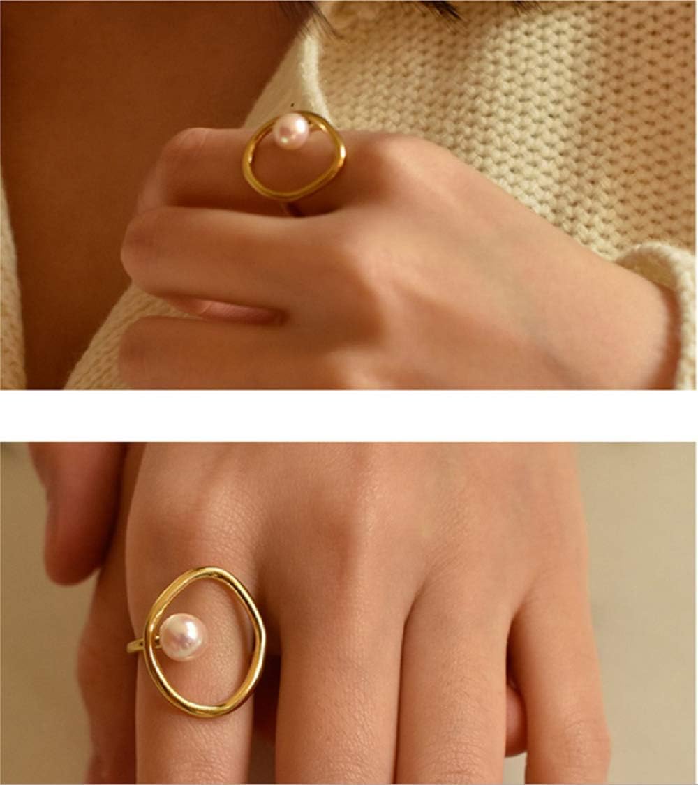 Opening 18K Gold Plated Stackable Bands Ring for Women, Eternity Ring with Shell Pearl, Cubic Zirconia engagement rings vintage gold ring pearl wedding jewelry - Image 5