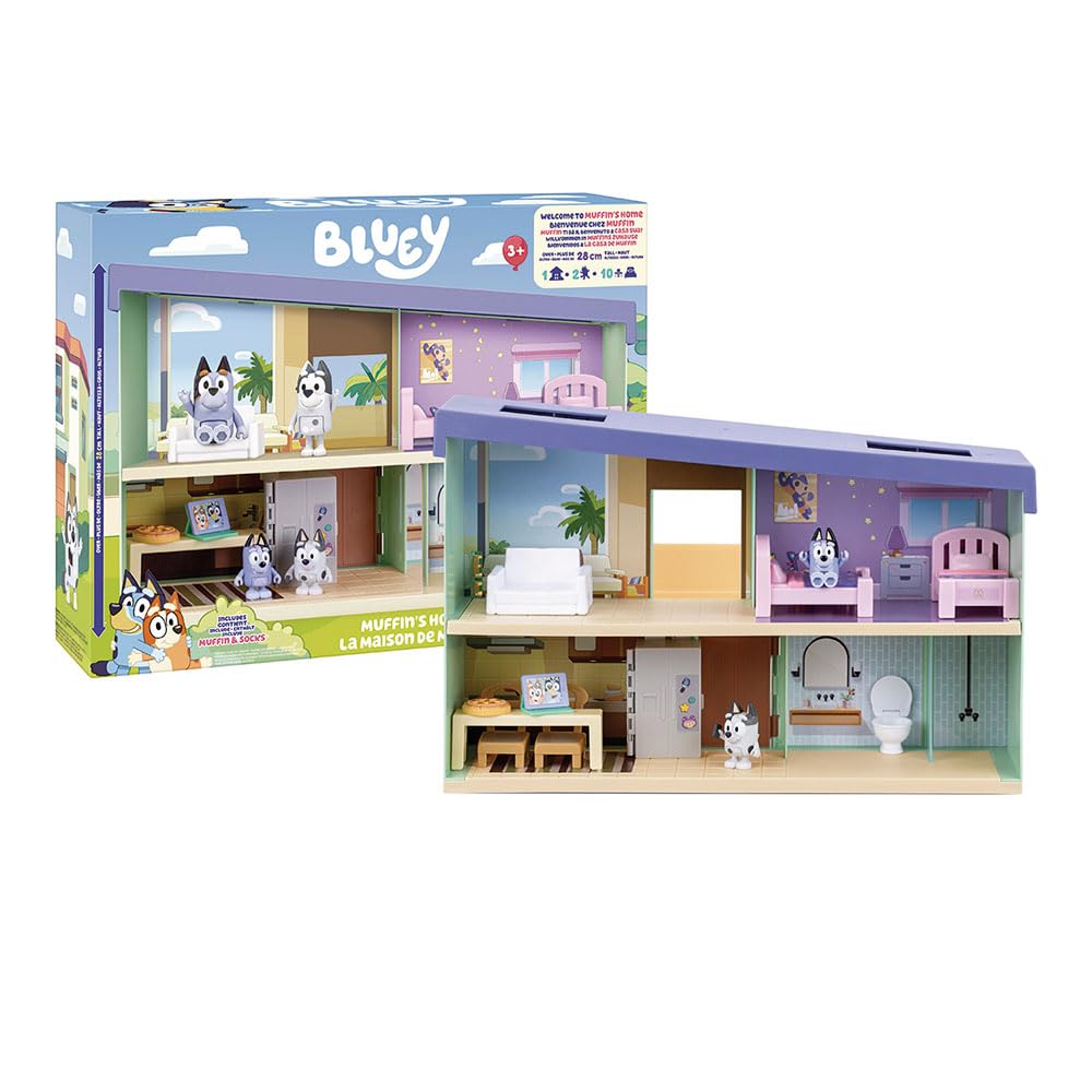 BlueY - Play Set Muffins Home, Two-storey House with Four Rooms and Balcony, 10 Accessories, Includes Exclusive Muffin and Socks Figures, Over 28 cm Tall