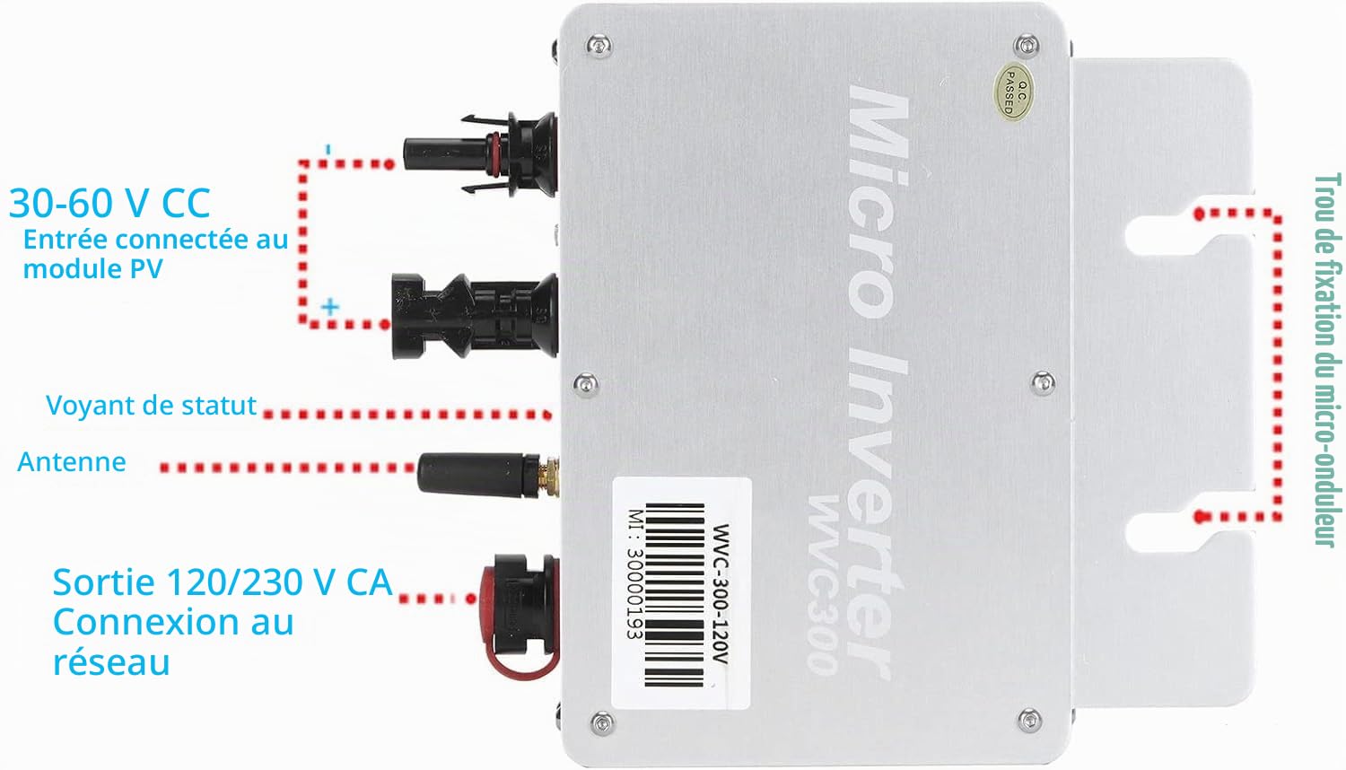 onduleur Solaire, étanche IP65, système de Production d'énergie Solaire photovoltaïque à onduleur à Onde sinusoïdale (230 V)