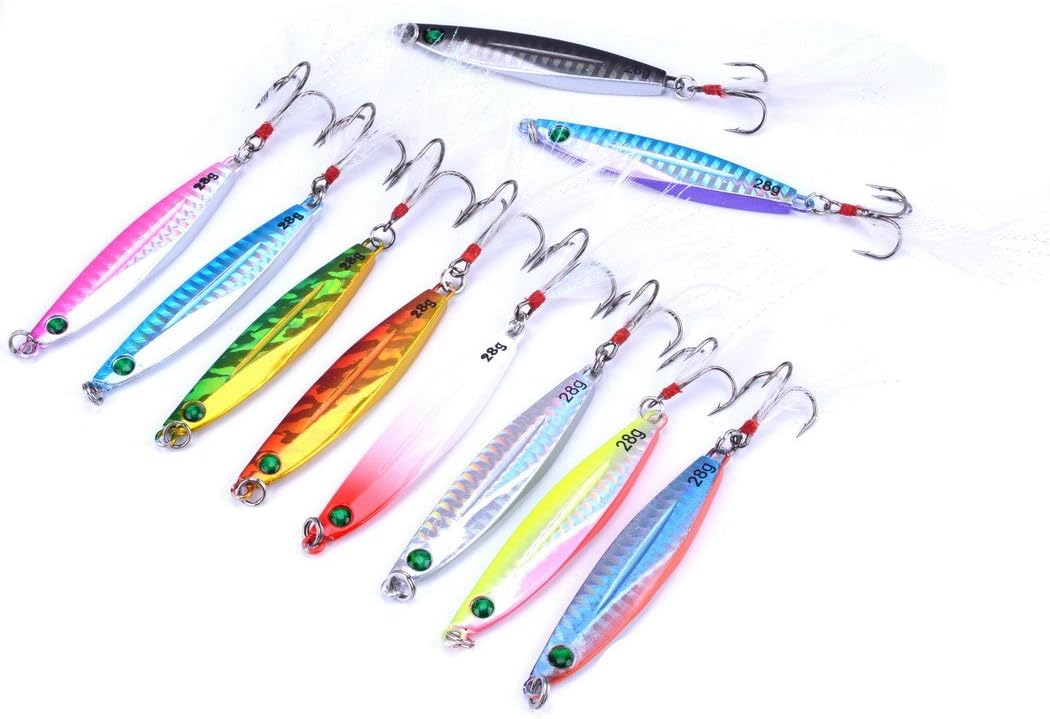 Aorace 10pcs/lot Hard Metal Jigs Diving Sea Fishing Lures Minnow Popper Baits Tackle Crankbait Saltwater Freshwater Lures with Feather